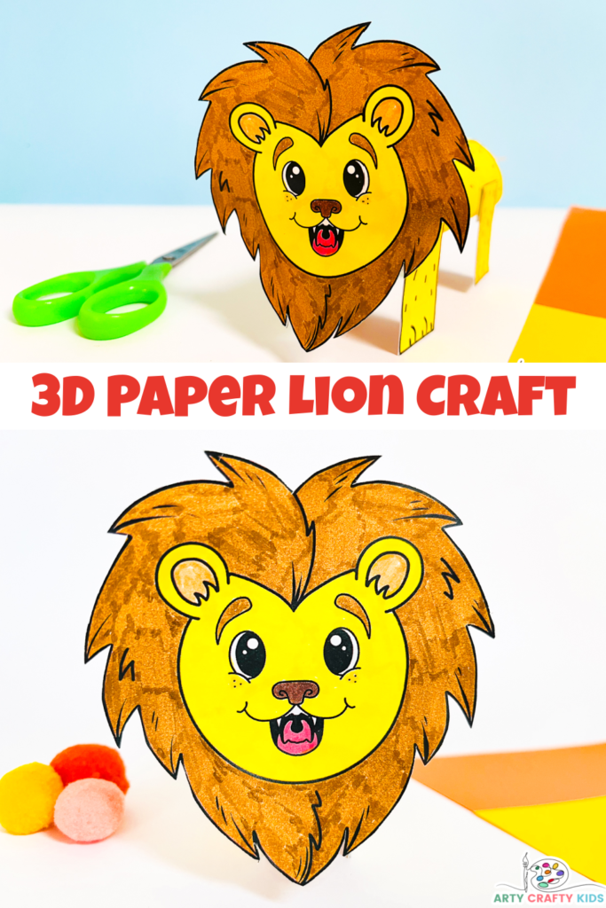 Completed 3D Printable Lion Craft: A vibrant and charming lion crafted from paper, showcasing intricate details and colorful hues.