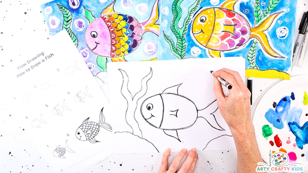 Easy Fish Drawing- Step by Step Printable - Crafty Morning