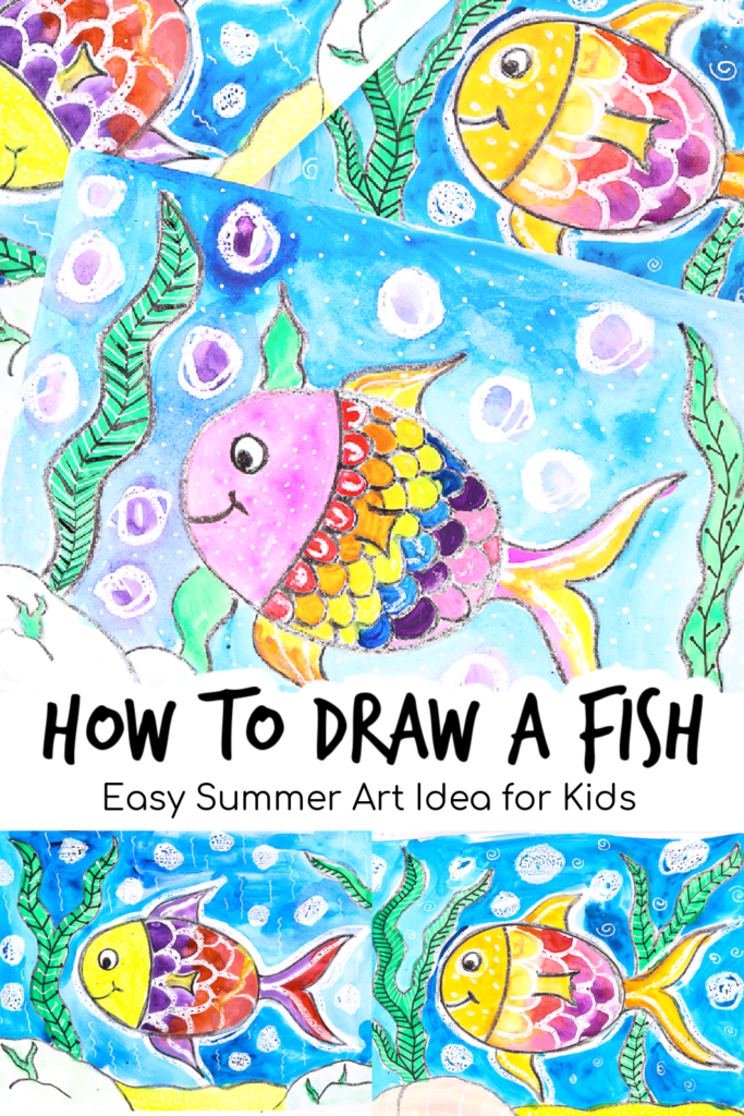 Learn how to draw a fish in just a few steps! A fab and easy Summer art idea for kids. Kids will learn how to draw and paint their fish with watercolors, to create a bright and coloring work of art. Templates available to download and print.