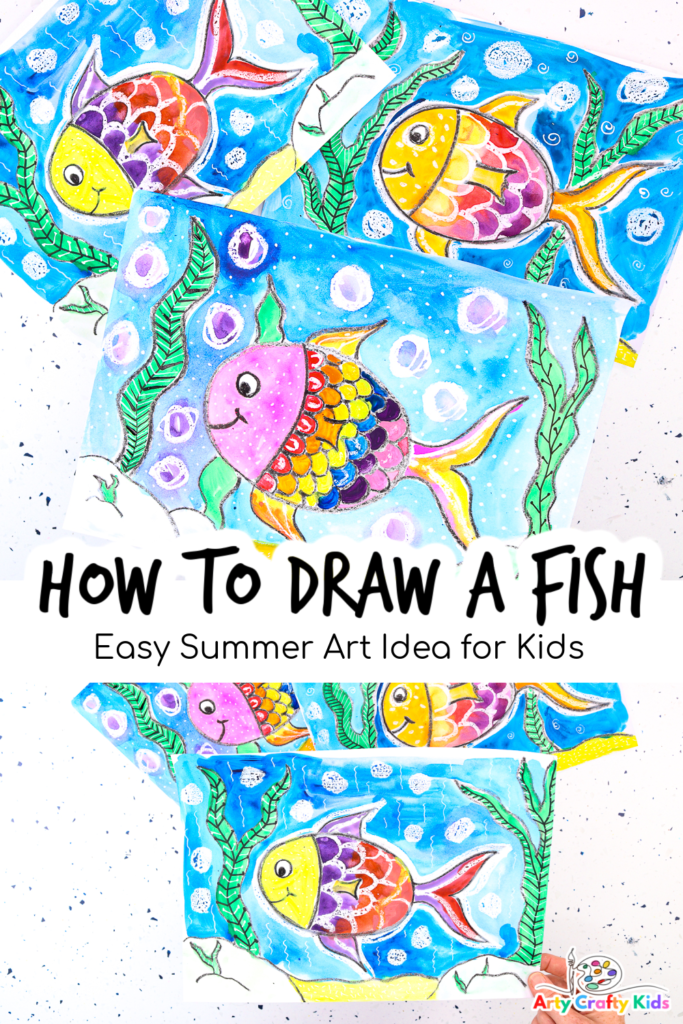 Learn how to draw a fish in just a few steps! A fab and easy Summer art idea for kids. Kids will learn how to draw and paint their fish with watercolors, to create a bright and coloring work of art. Templates available to download and print.