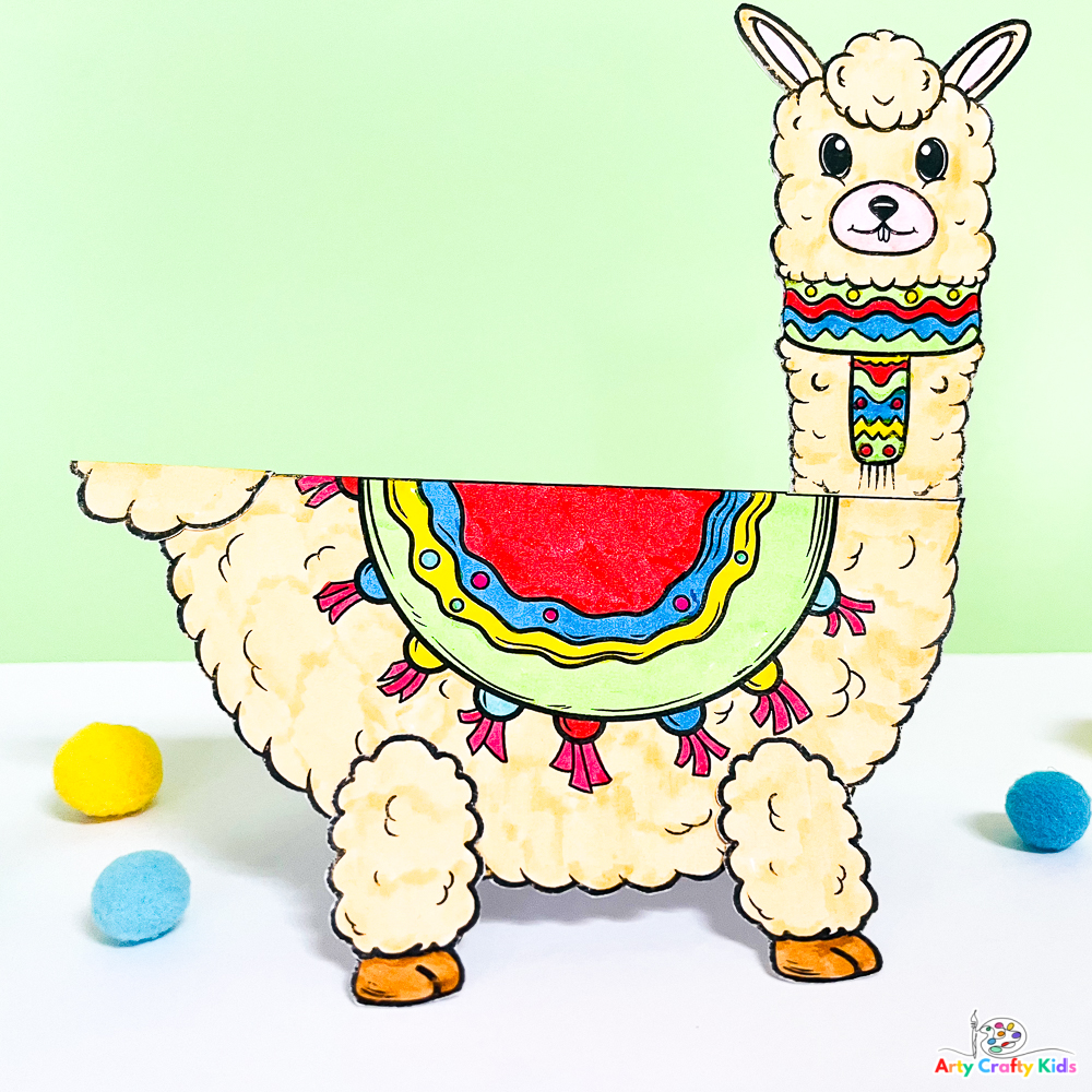 Fun and easy to make 3D Paper Llama Craft. A Llama Coloring Craft for kids of all ages, completed with a printable template.