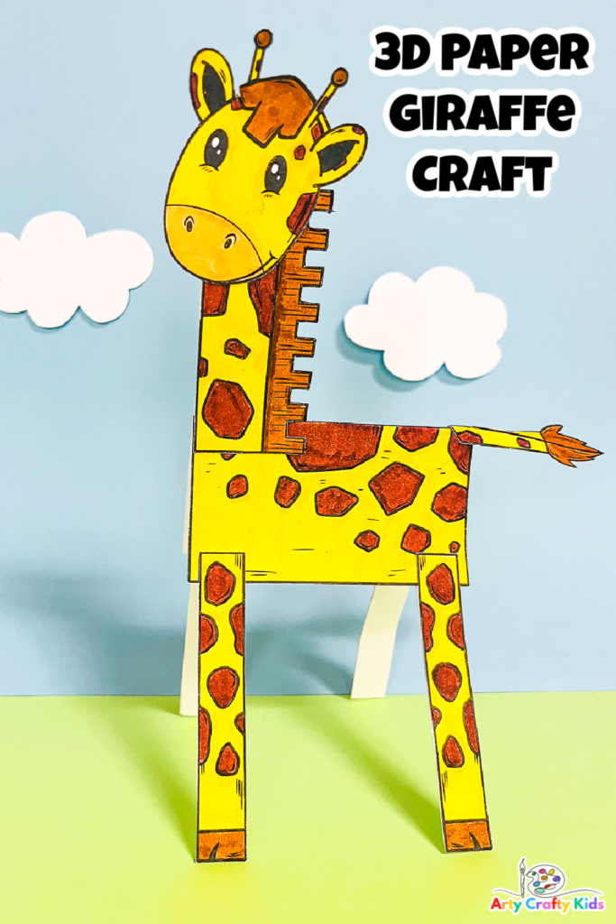3D Printable Giraffe Craft | A Giraffe Coloring Craft for Kids to make. A fun and easy 3D Paper craft that kids will love - complete with a giraffe template.