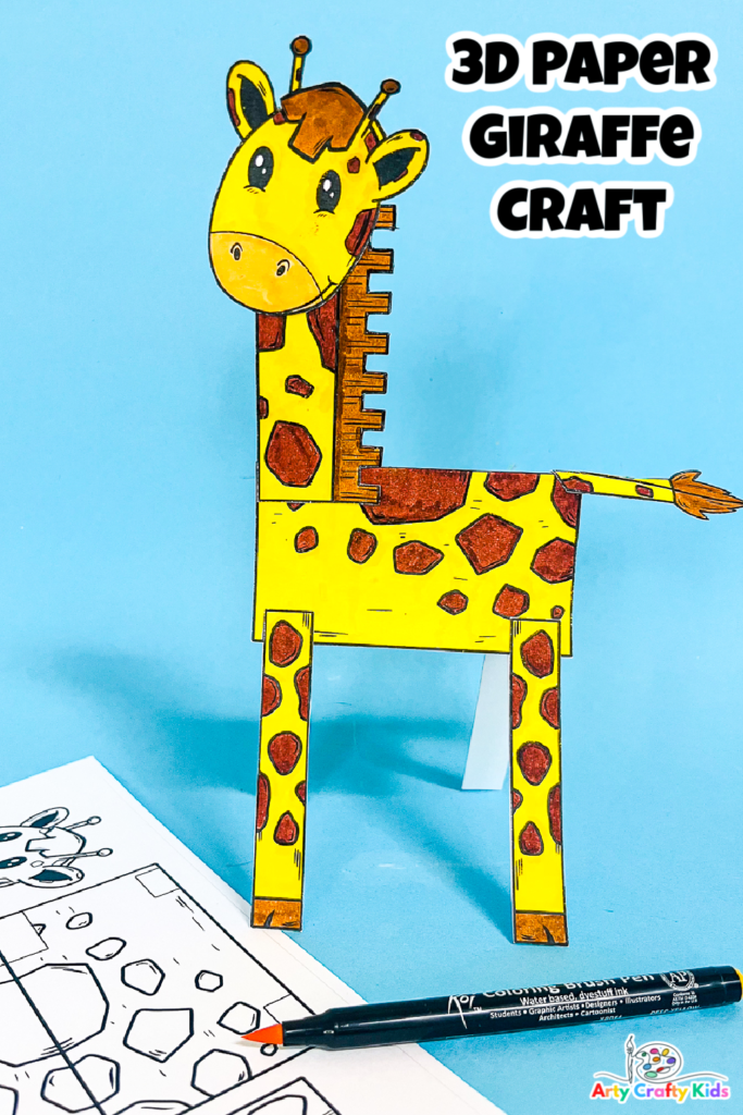 3D Printable Giraffe Craft | A Giraffe Coloring Craft for Kids to make. A fun and easy 3D Paper craft that kids will love - complete with a giraffe template.