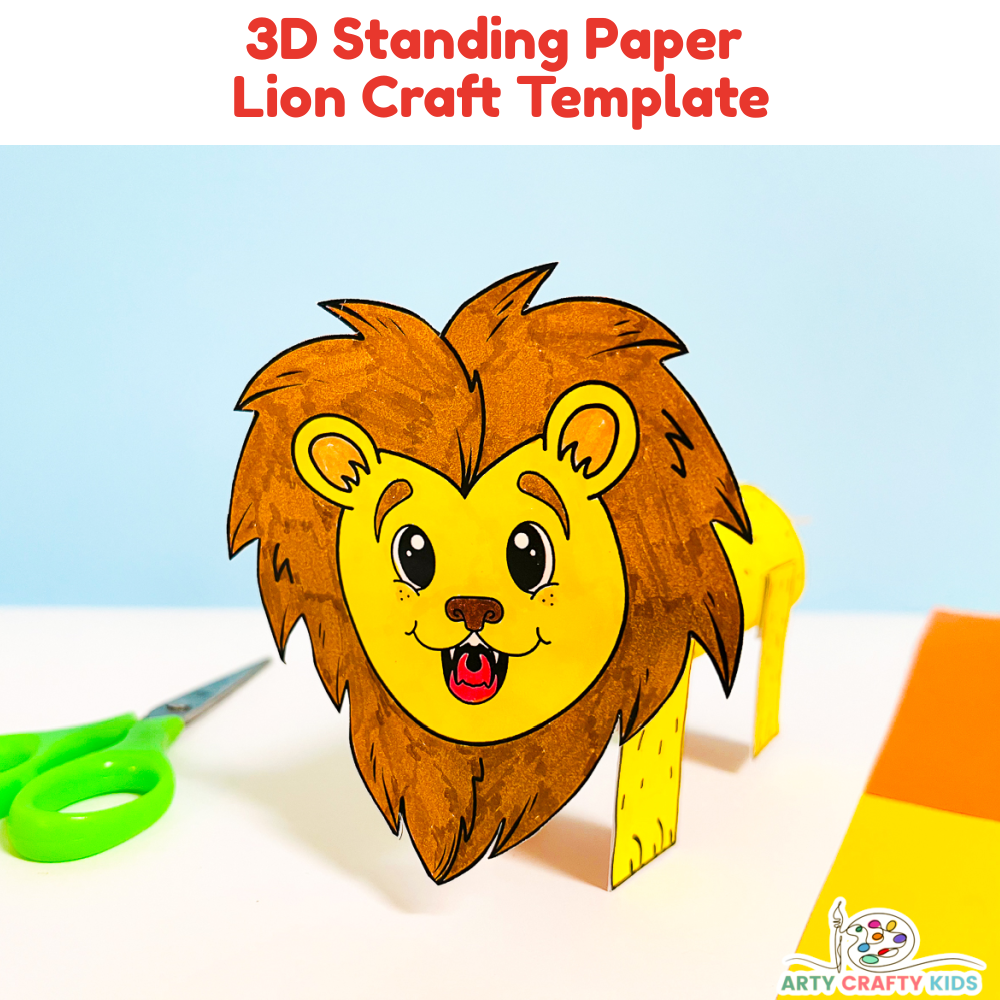 Completed 3D Printable Lion Craft: A vibrant lion with a standing pose, featuring a beautifully colored body in hues of yellow and a mane in shades of brown and orange.