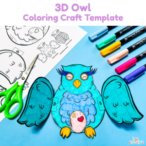 3D Owl Coloring Craft Template