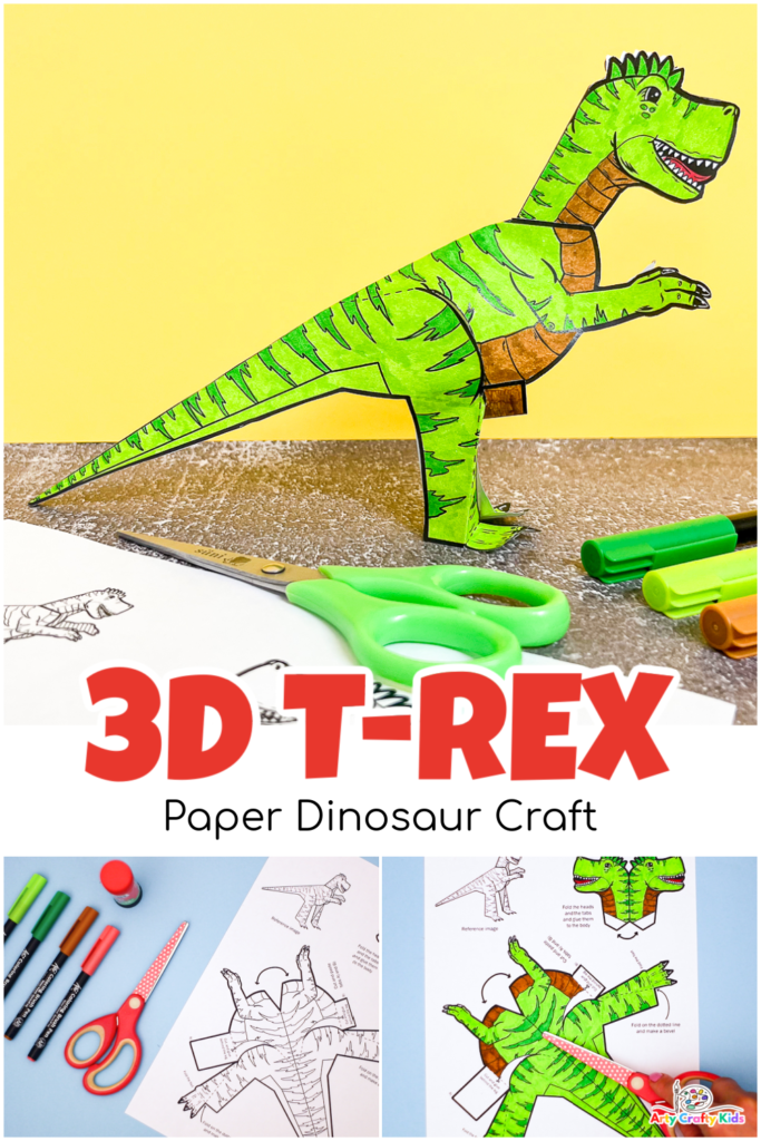 Learn how to make a 3D Tyrannosaurus Rex Paper Dinosaur Craft.