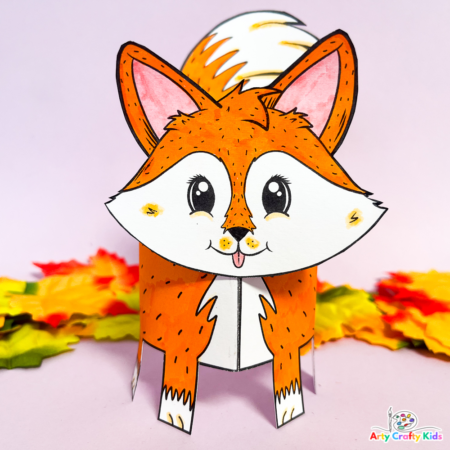 3D Printable Fox Craft completed, colored a bright orange with a cute smile.