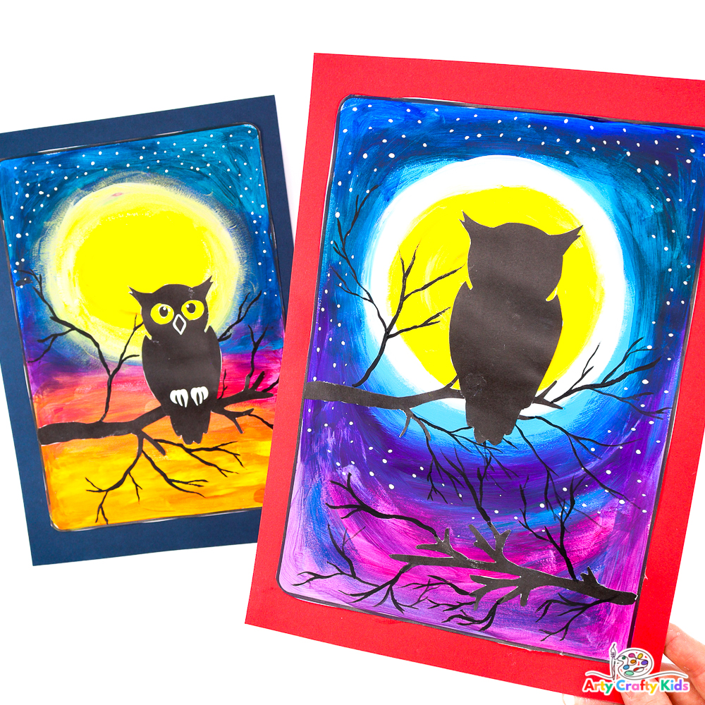 Owl Silhouette Painting  Easy Painting Idea - Arty Crafty Kids