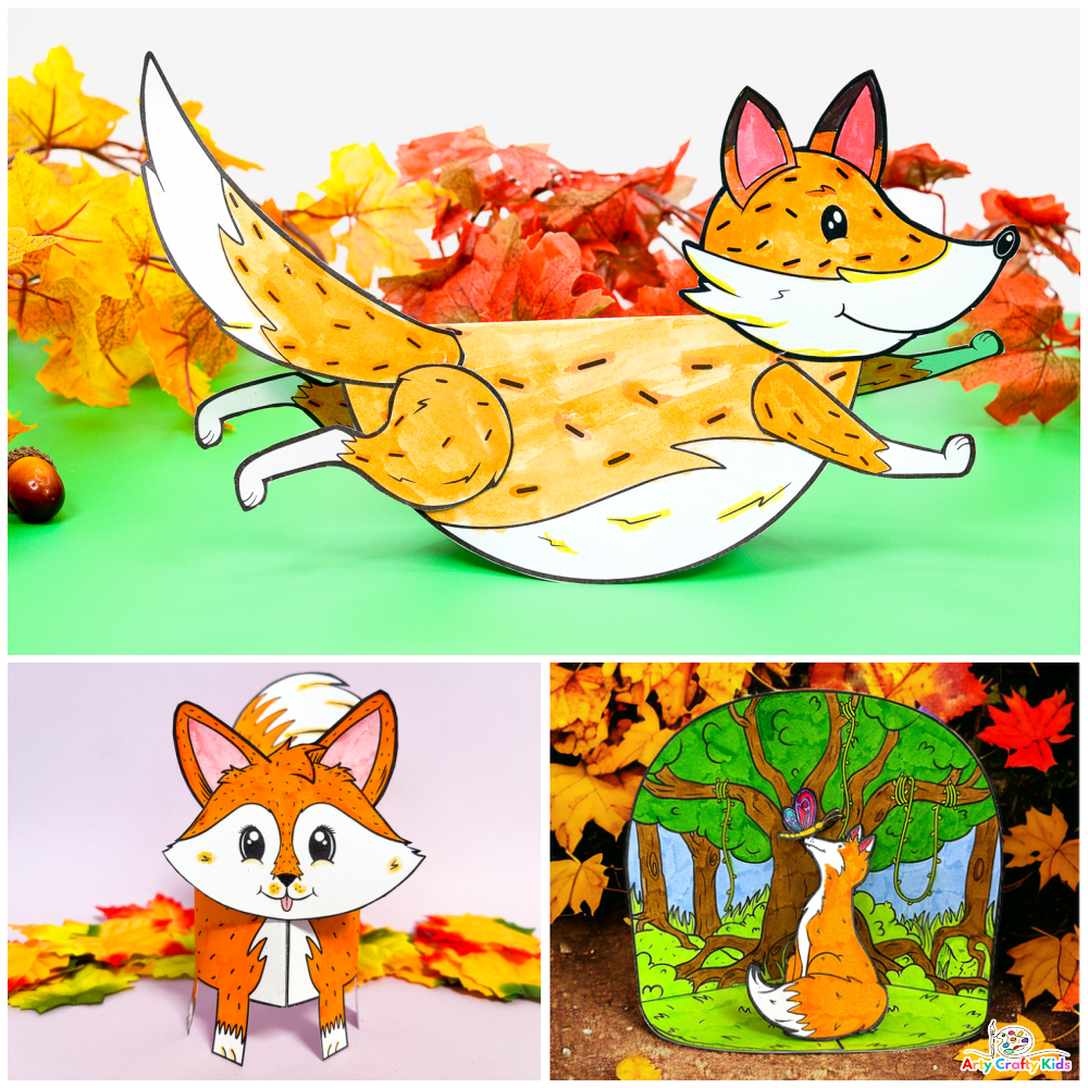 3 Fox Coloring Crafts: A Rocking Fox Craft, 3D Fox Craft and the Pop-up Fox Coloring Craft