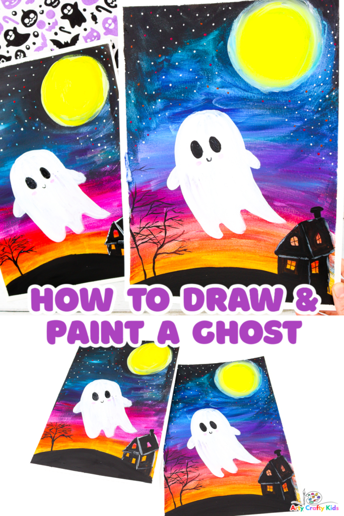 Learn how to draw a cute, friendly ghost against a painted twilight backdrop with our complete How to Draw a Ghost and Step-by-Step Painting Tutorial.