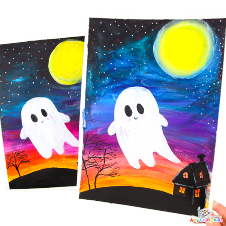 Learn how to draw a cute, friendly ghost against a painted twilight backdrop with our complete How to Draw a Ghost and Step-by-Step Painting Tutorial.