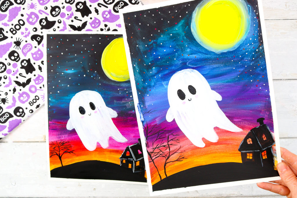 Learn how to draw a cute, friendly ghost against a painted twilight backdrop with our complete How to Draw a Ghost and Step-by-Step Painting Tutorial.