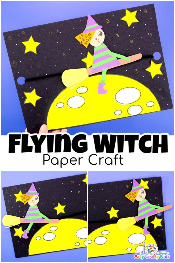 Image featuring the template and Materials for Paper Flying Witch Craft Idea for Halloween