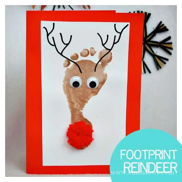 Footprint Reindeer Holiday Greetings Card for Kids to Make - by Emma Owl