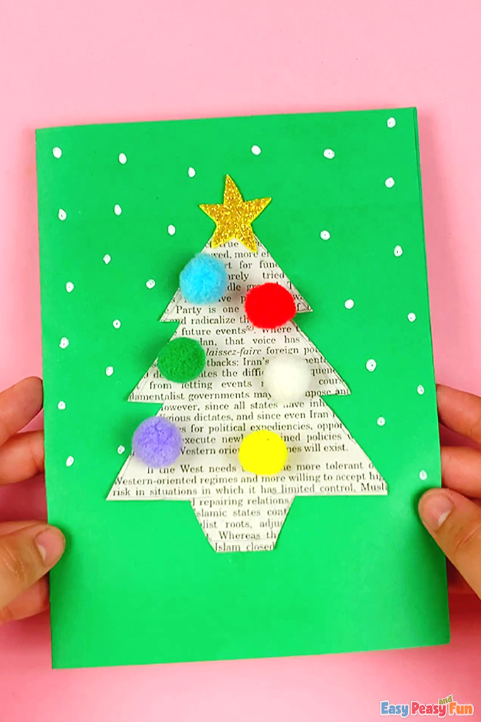 Easy newspaper Christmas card by Easy Peasy and Fun - featured on Arty Crafty Kids 'Homemade Christmas Cards for Kids to Make'