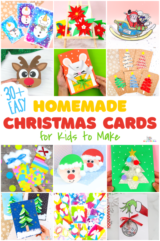 A collection of DIY Christmas cards from the the post Easy Homemade Christmas Cards for Kids.