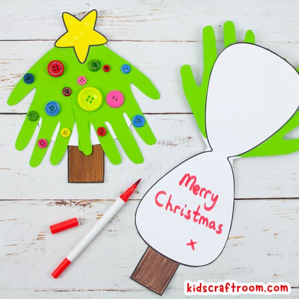 Handprint Christmas Tree Card by The Kids Craft Room. Easy DIY Christmas Card for Kids to Make.