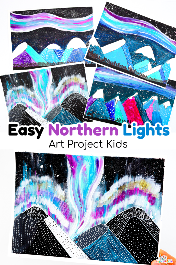 Completed painting of the Northern Lights from the Tutorial: How to Paint the Northern Lights - an Easy Art Idea for kids