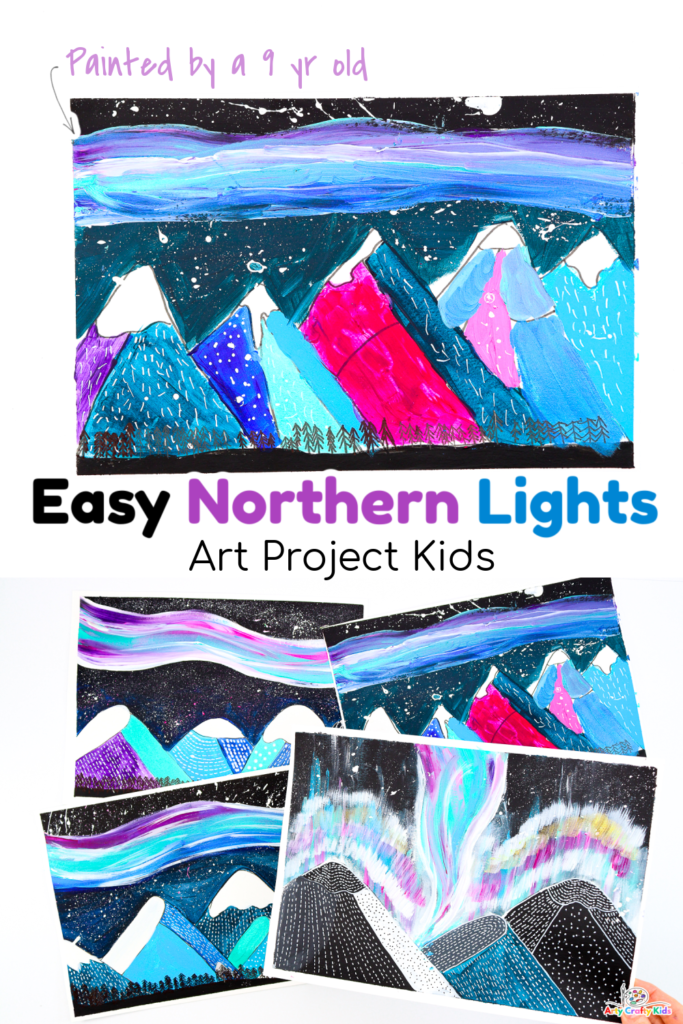 Completed painting of the Northern Lights from the Tutorial: How to Paint the Northern Lights - an Easy Art Idea for kids
