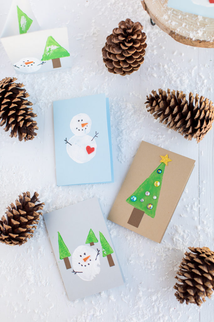 Potato stamped snowman Christmas Card