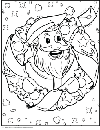 Santa Coloring Page featuring Santa Claus's very Jolly Wreath