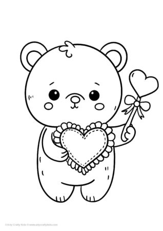 Free Teddy Bear Heart Coloring Page