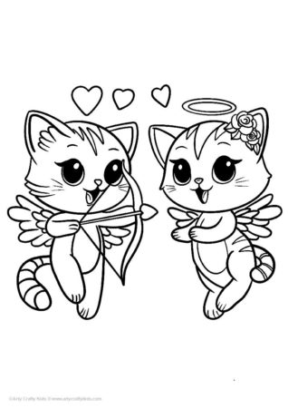 Cupid cats coloring for kids