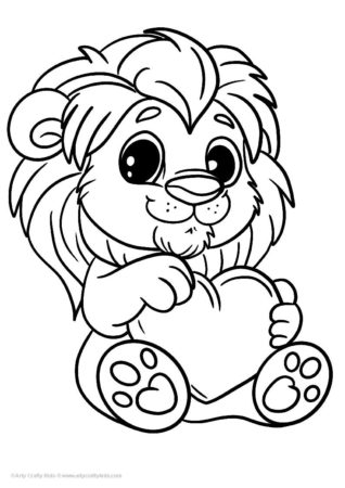 Cartoon Lion heart styled coloring page.