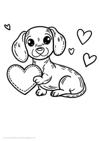 Free Dachshund Holding a heart coloring page