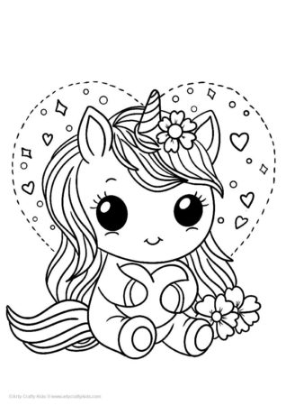 Unicorn with a Heart Coloring Sheet