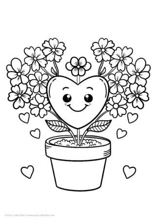 Cute heart flower pot coloring page.