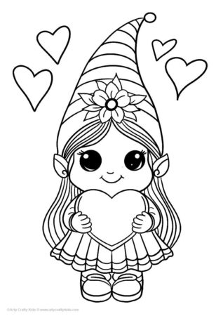 Valentine Gnome Coloring Page