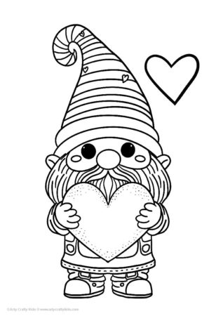 Valentine Gnome Coloring Page