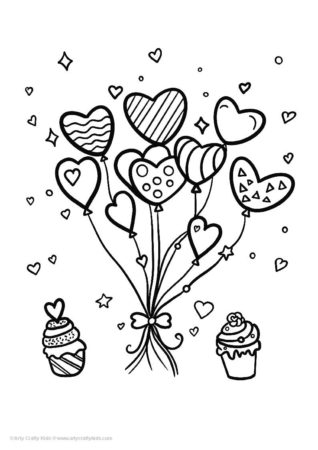 Free Simple heart balloon coloring page for preschoolers.
