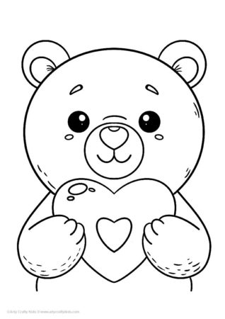 Free Coloring Sheet -  A bear holding a heart coloring page.