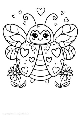 Printable Heart Coloring Sheet  of a Lovebug.