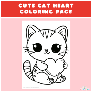 Cute Cat Heart Coloring Page