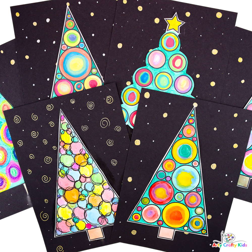 Kandinsky Circle Art made Easy! Use one of our Printable Kandinsky Christmas Tree templates to create festive circle art with the kids this festive season!