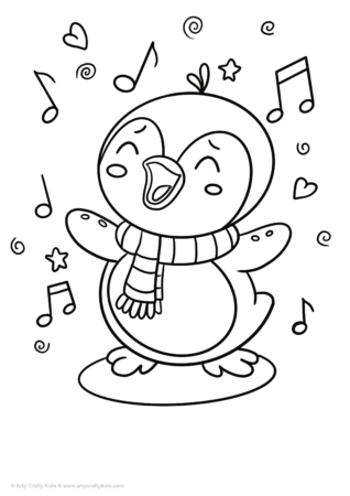 Singing penguin coloring page.