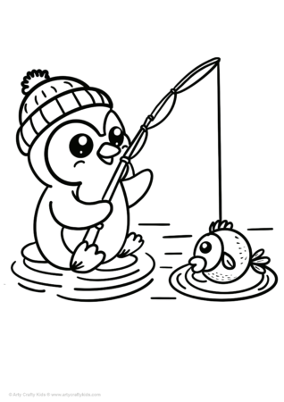 Cute penguin fishing.