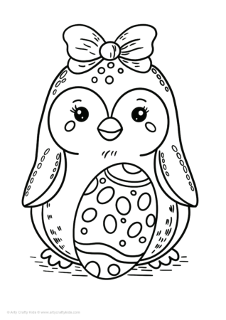 Cute penguin with an egg coloring page.