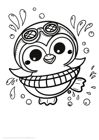 Swimming coloring page of a penguin