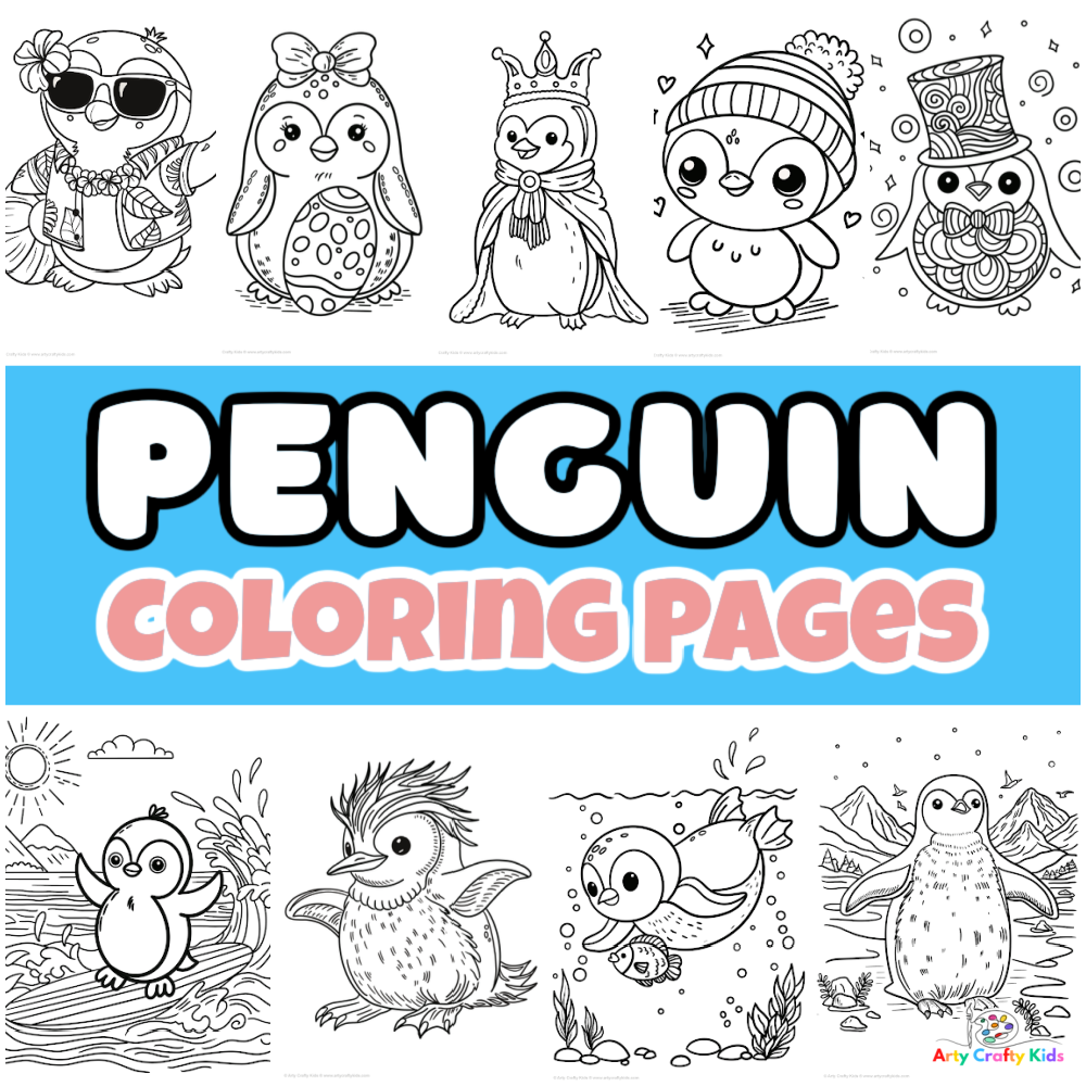 Cute Coloring Pages of Penguins - 20 different coloring sheets