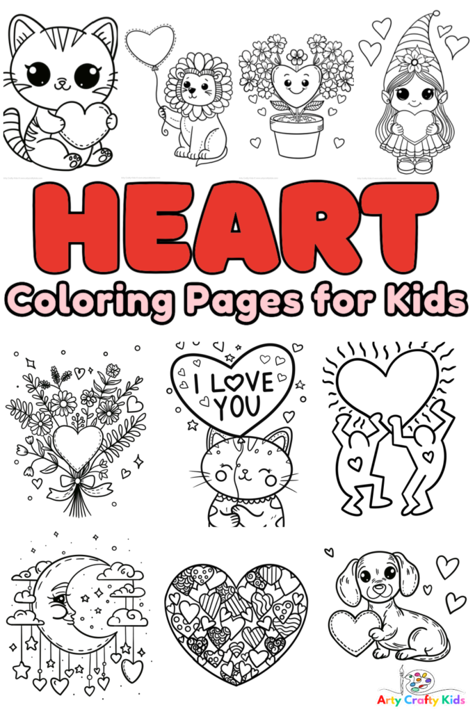 Printable Heart Coloring Pages - 31 Unique Sheets, featuring animals with hearts, simple heart pictures, heart bouquet's and much more!