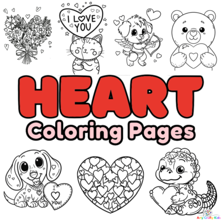 Heart Coloring Pages for Kids. 31 Coloring sheets with simple heart pictures, cute animals and more.