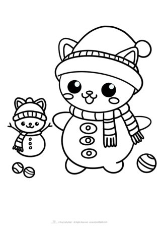 Snow-kitten coloring page for preschoolers