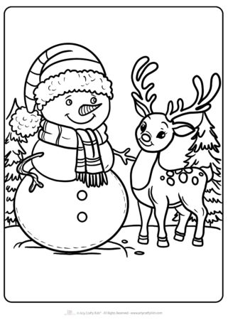 Snowman and Reindeer coloring page