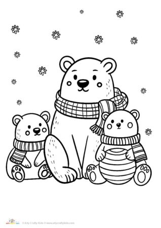 Adorable family of polar bears coloring page