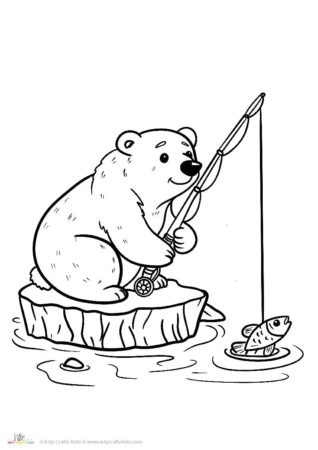 Polar bear fishing with a rod off an iceberg