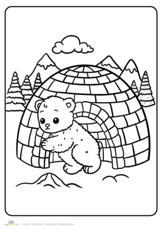 Simple polar bear and igloo coloring sheet